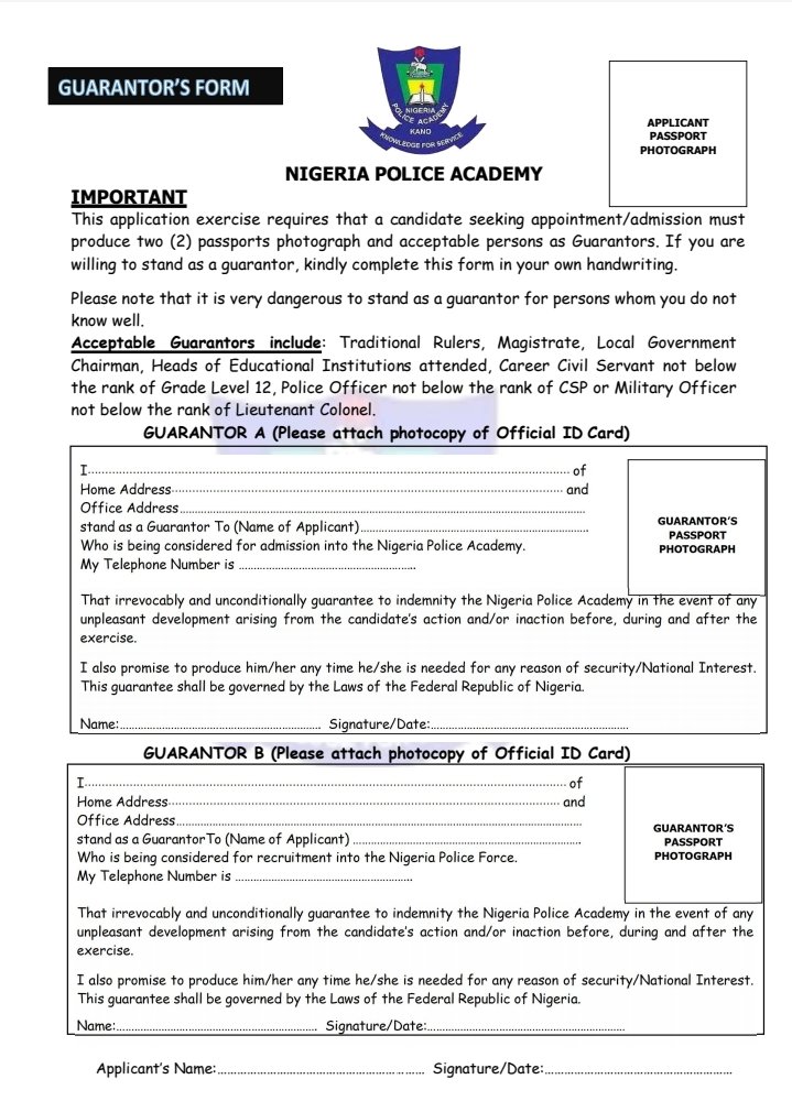 Nigeria Police Academy Info on Twitter: "For the Guarantor form pls be