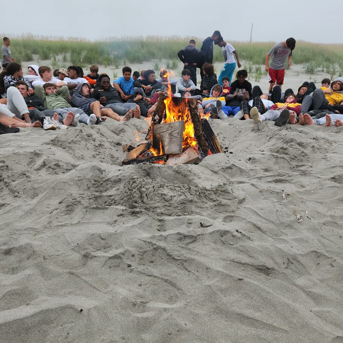 ccramfootball's tweet photo. Annual Rilea camp fire getting started. Always a special night. #IFYOUKNOWYOUKNOW #GORAMS #TCOM #CRAFTED #JUMPINTHEPOOL https://t.co/rafexfh8R7