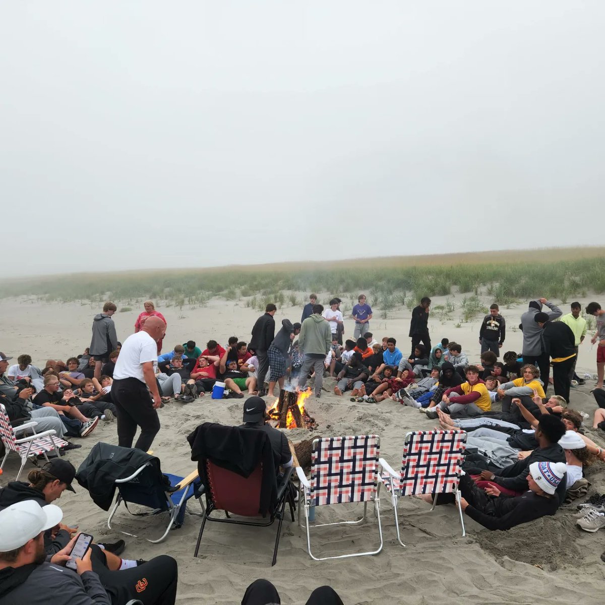 ccramfootball's tweet photo. Annual Rilea camp fire getting started. Always a special night. #IFYOUKNOWYOUKNOW #GORAMS #TCOM #CRAFTED #JUMPINTHEPOOL https://t.co/rafexfh8R7