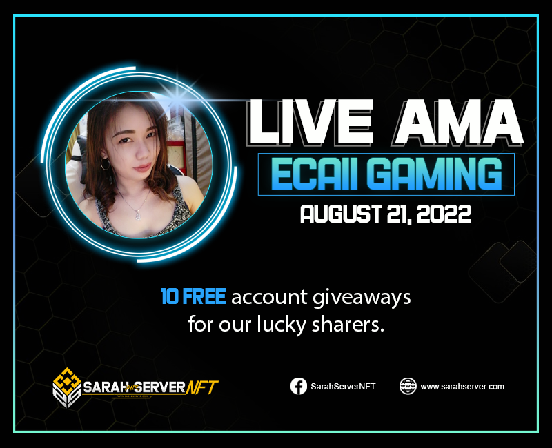 YmirCoin's tweet photo. Greetings 
Sarah Server - NFT will hold its second AMA with ECaii Gaming!
During the AMA, we will be giving away FREE ACCOUNTS and 10k YMIR Airdrop!

The AMA will begin at 8:00 PM GMT+8 on August 21, 2022
We look forward to seeing you all on Sunday! https://t.co/KOGV0v5MAg