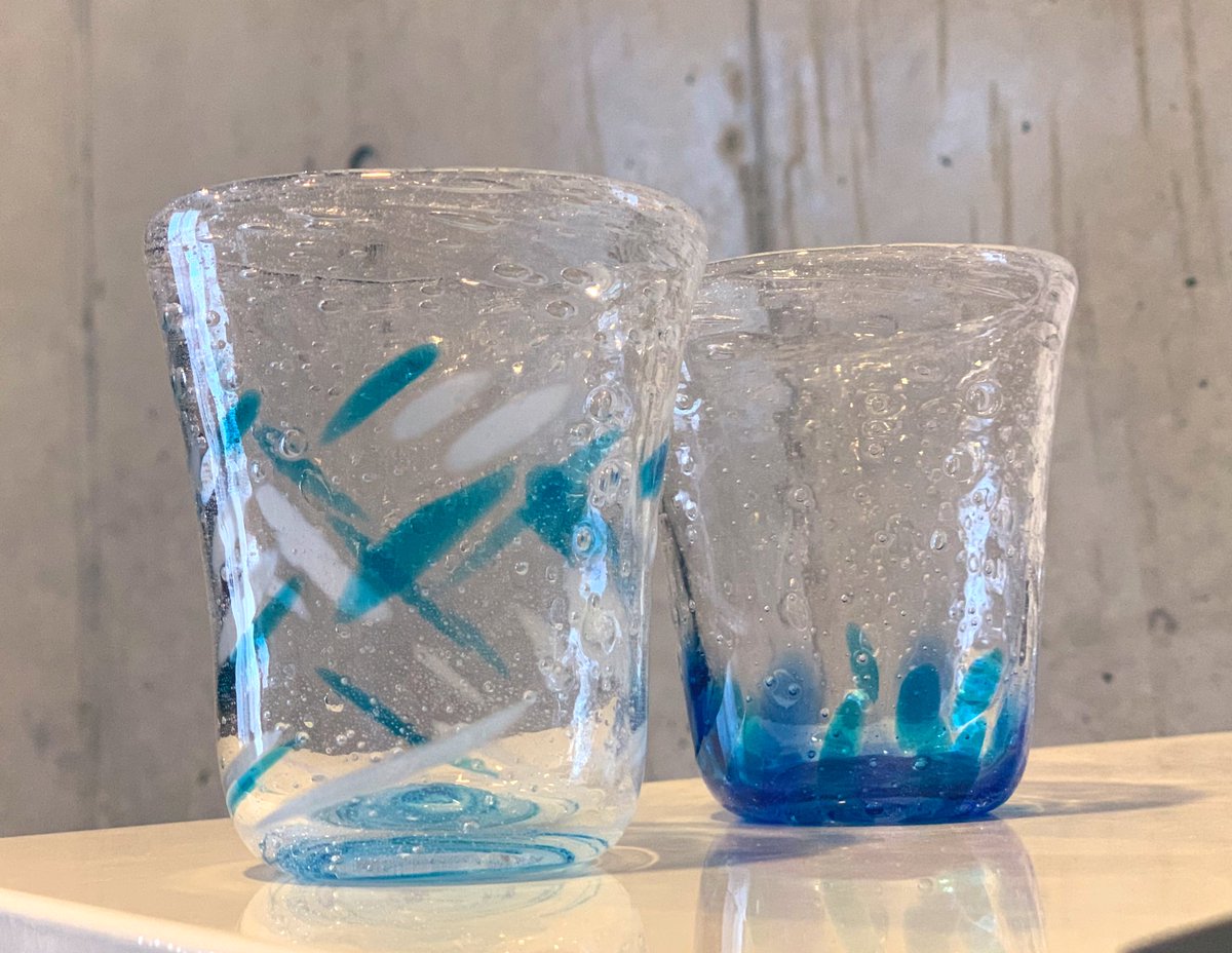 山中湖の吹きガラス体験で作ったぐい呑みが届いた✨我ながらよくできてるのでは😆日本酒が捗る！