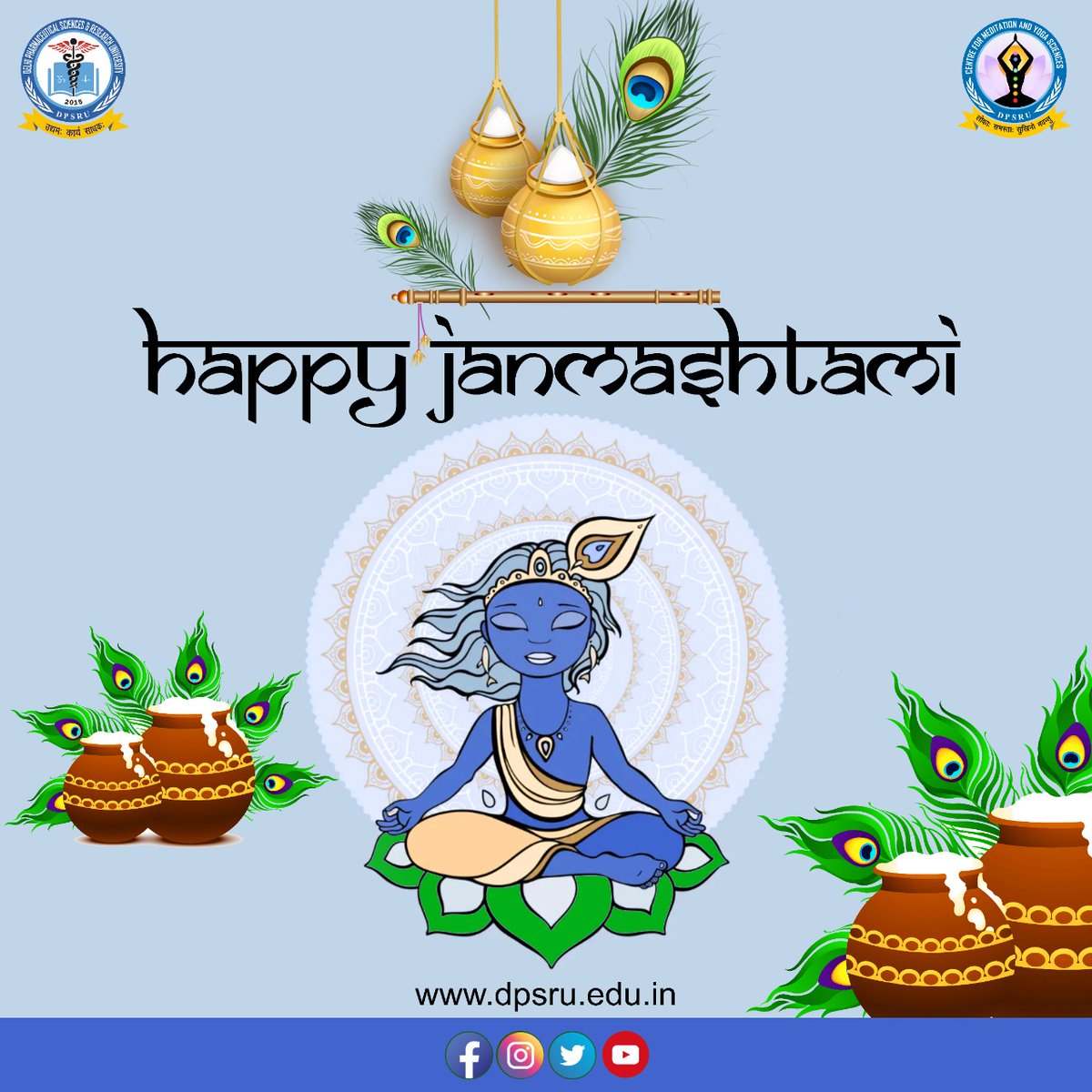 CMYSDPSRU's tweet photo. May Lord Krishna come to your house and take away all your makhan-mishri with all your worries &amp; sorrow. Happy Janmashtami!🙏 https://t.co/AaHiWs8tLp