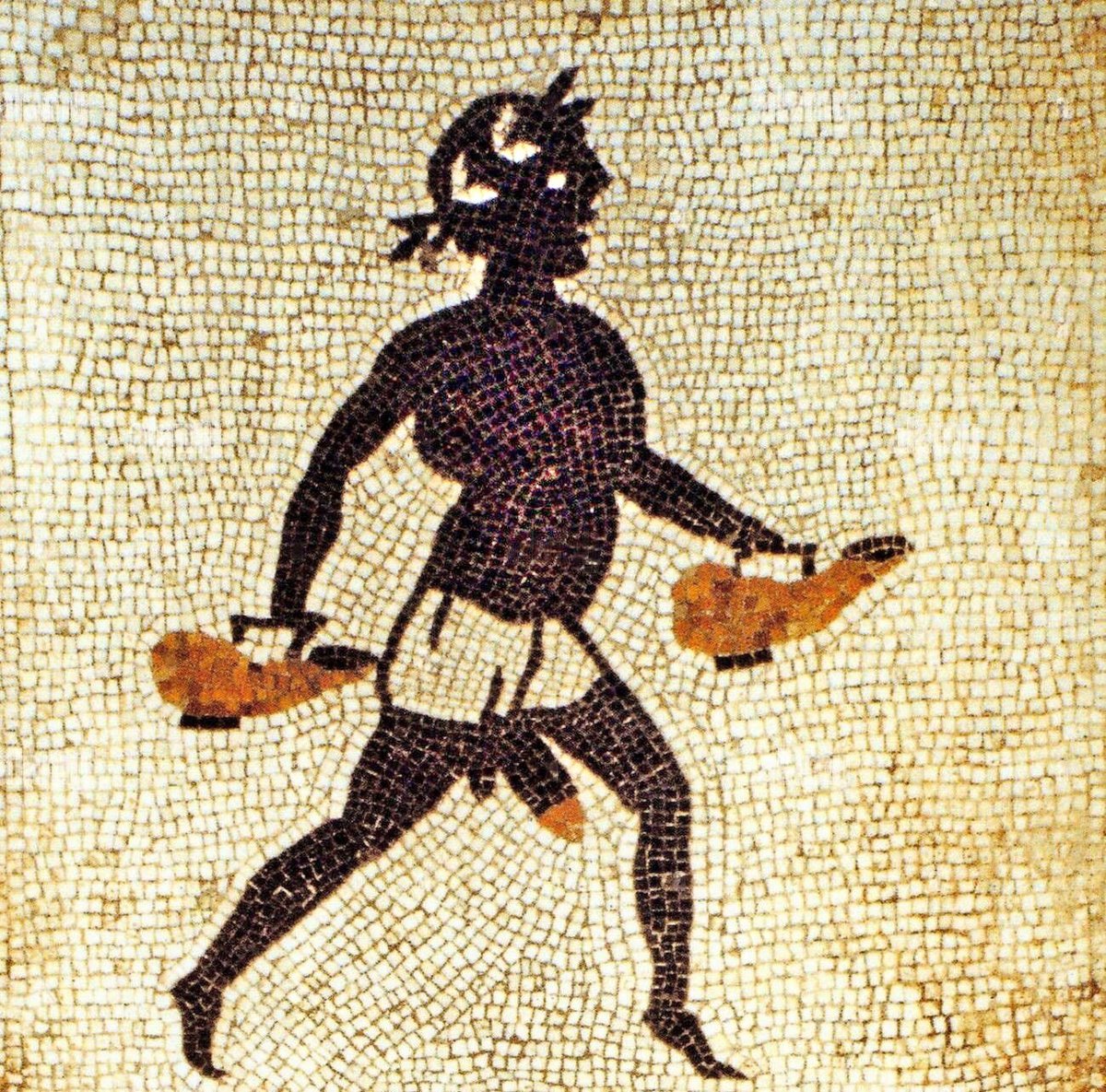 A man carrying water vessels. Roman Mosaic from the entrance to the Caldarium in the House of Menander in Pompeii. Photo Credit: Stock Photo / Alamy.