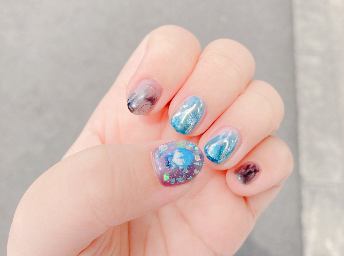 solo nail polish blue nails gem close-up 1girl holding  illustration images