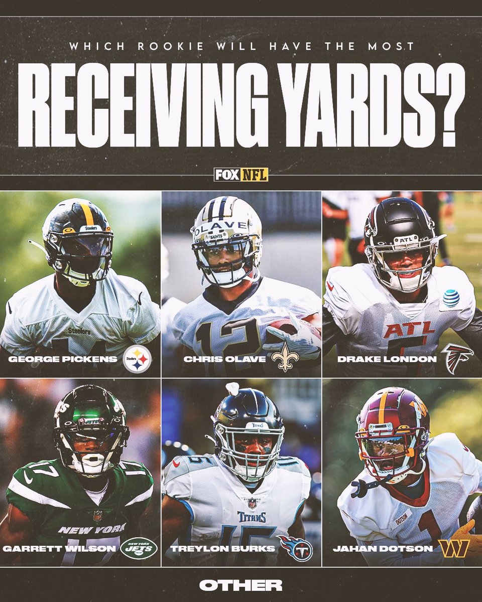 NFLonFOX's tweet photo. Which rookie WR is going off in the 2022 season? 💨 https://t.co/eyE0etLhDl