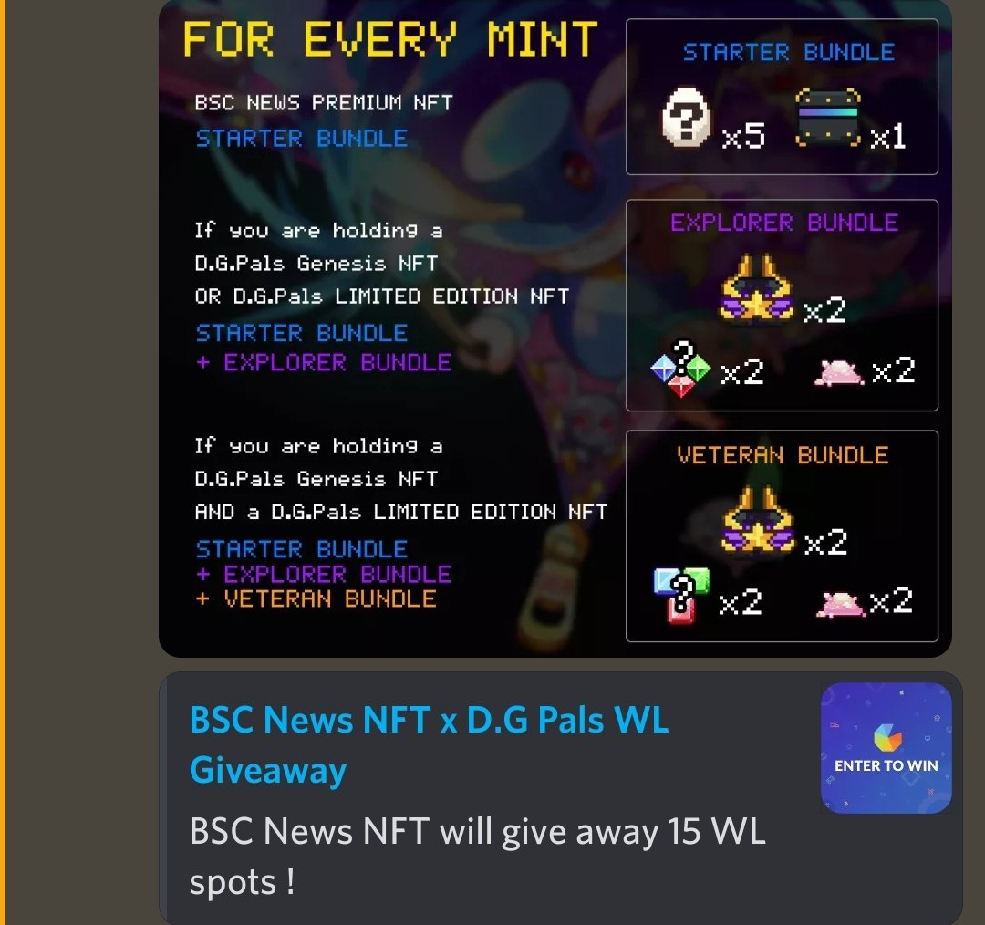 AltcoinVenture's tweet photo. Amazing partnership #DGPals and @BSCNewsNFT. Don't miss your chance to win in this awesome mint with bundle brought you by your friendly neighborhood @officialdgpals
#Cro
#crofam
#MyDGPals
#RaiseADGPal
#InteroperableNFTs https://t.co/osYG4NN1lt