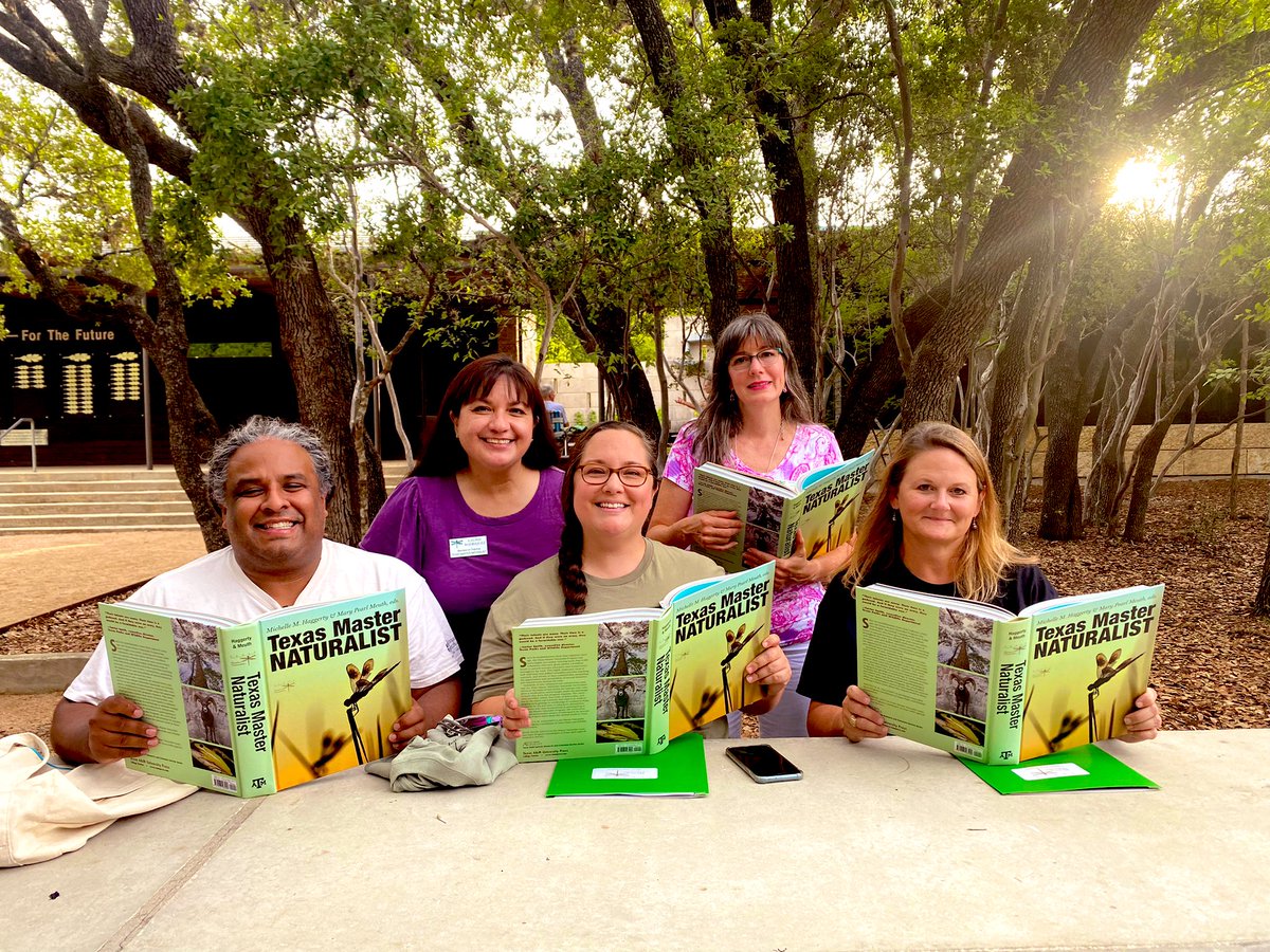 <a href="/LauraKaarlsen/">Laura Kaarlsen</a> <a href="/deborahcoyle1/">Deborah Coyle</a> <a href="/ReadWriteMrsJ/">Kat J., M.Ed, Texas Master Naturalist</a> and <a href="/Salty_Counselor/">Laurie</a> from <a href="/NISD/">Northside ISD</a> were so engaged in our new <a href="/TexasMasterNat/">TX Master Naturalist</a> textbook, we had to be reminded to look up and smile. #NISDignited