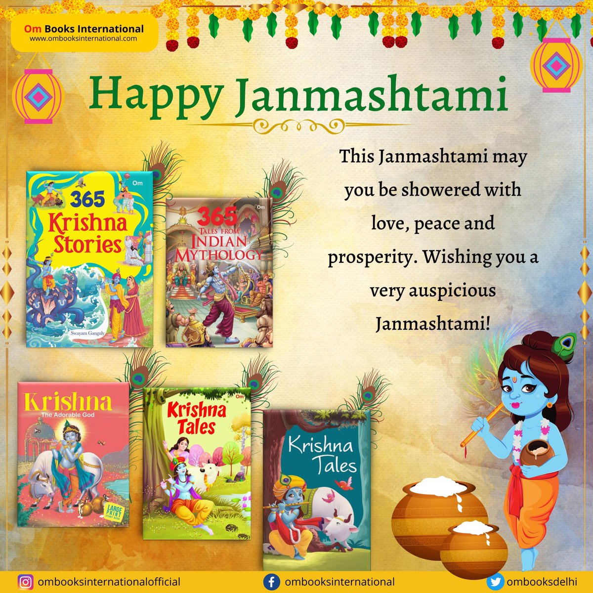 Om Books International Wishes you a Very Happy #Janmashtami May the music of love and wealth enter your life through the flute of Lord Krishna. I pray that Radha's love would teach us how to love and how to love forever. @ajaymago @shubhavilas #ombookshop #ombooksinternational