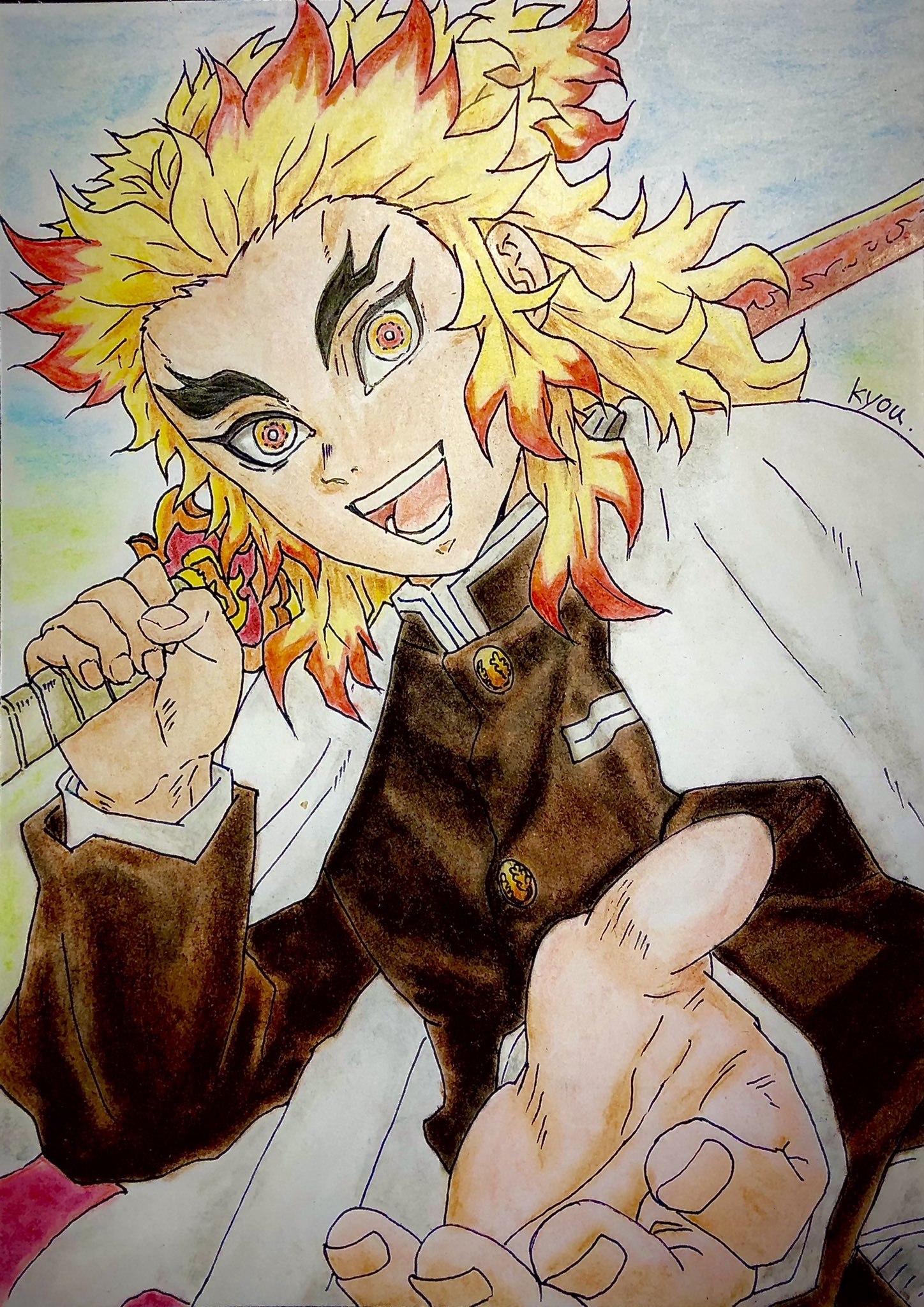 42 割引 一番の 鬼滅の刃 煉獄杏寿郎 アナログイラスト 原画版 2枚セット アート 写真 ハンドメイド Equusarabians Com