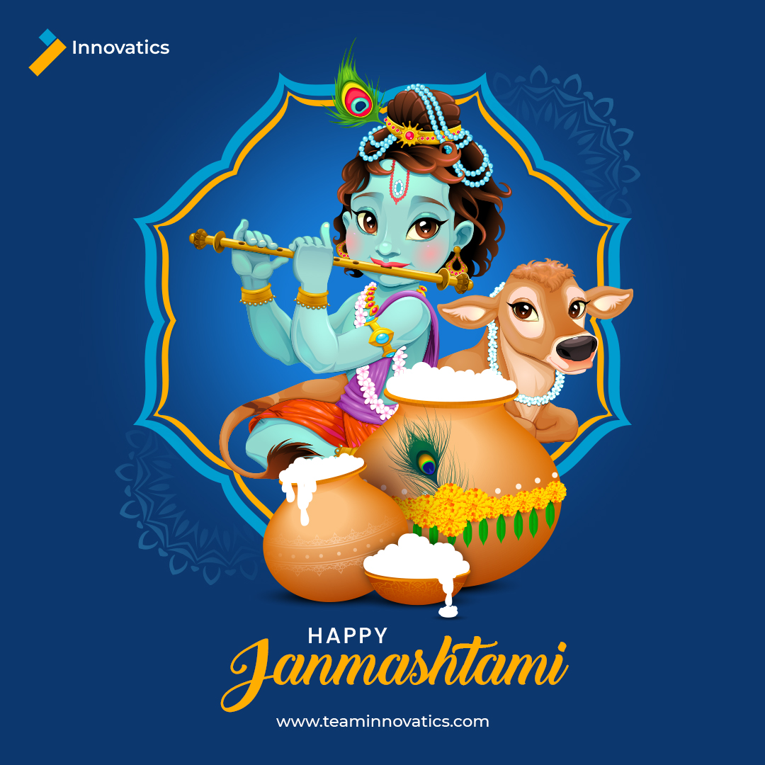 Innovatics3's tweet photo. Janmashtami marks Lord Krishna's birthday. It is a festival of fun, joy, love, & so much more.
Greetings & blessings from the lotus feet of Lord Krishna to you & your family. Happy Dahi Handi .
#Janmashtami #TeamInnovatics https://t.co/2idxJNkvY2