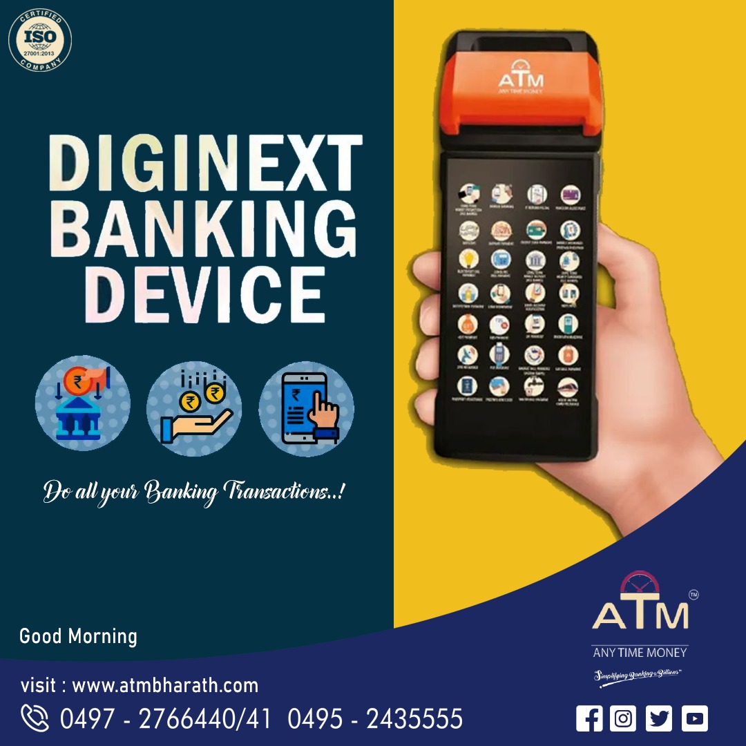 Anytimemoneyltd's tweet photo. Do all your transactions through ATM DIGINEXT BANKING DEVICE 
Book your device now itself. customercare@atmbharath.com
https://t.co/bD0eKVRlzd 

#atm #diginextbankingdevice #bbps #pos #microatm #dmts #doorstepdelivery #doorstep #fintech #mtss #financialservices #franchise https://t.co/lwxMXmssMh