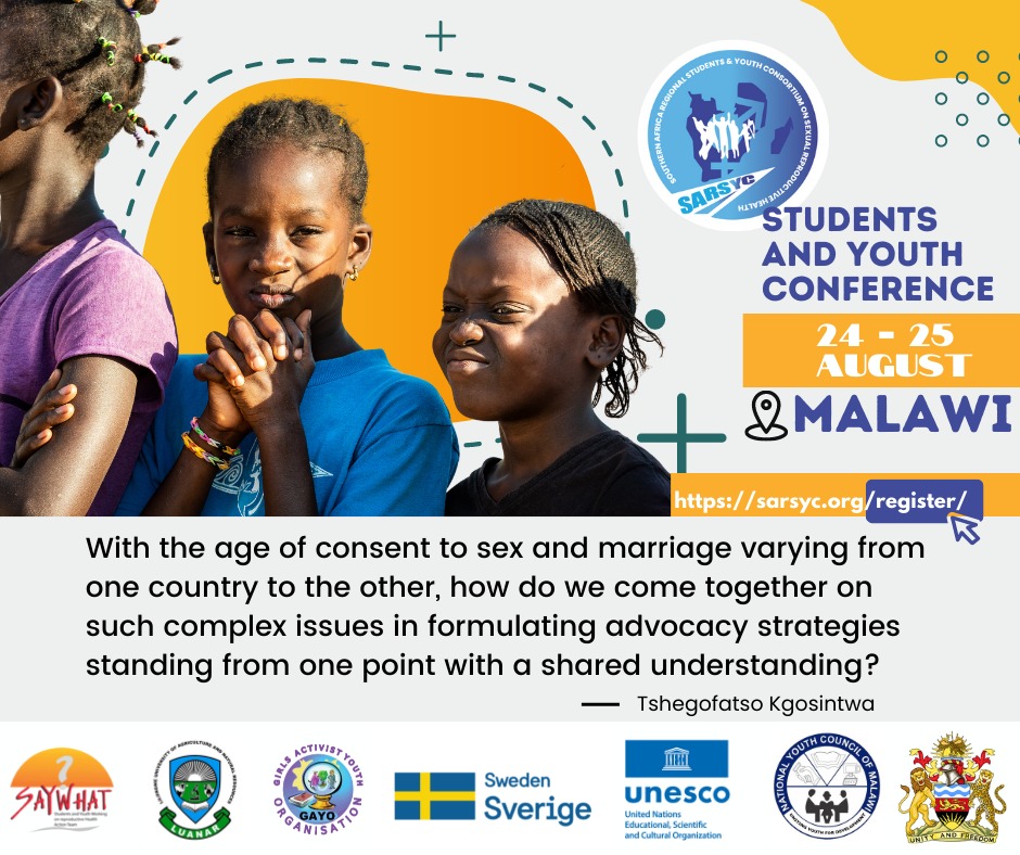 the age of consent to marriage in Zimbabwe is 18. This leaves gaps to sexually active adolescents on access to SRH services. Lets discuss this at a regional level.
#SARSYC2022 #RevisitYouthAgenda #YouthAgendaNow 
<a href="/UNESCO/">UNESCO 🏛️ #Education #Sciences #Culture 🇺🇳</a> <a href="/SAYWHATOrg/">SAYWHAT</a> <a href="/MwanasikanaW/">Mwanasikana Wanhasi</a> <a href="/She_Shumba/">Black Child</a> <a href="/MusawenkosiGN/">Mabizwa</a>