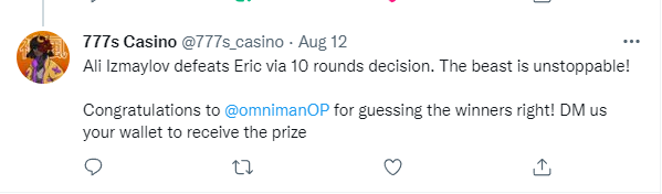 butchercrypto1's tweet photo. $15 prize from @777s_casino for participating in #777sDegenPicks

Thank you! https://t.co/EuaoUrZiTn