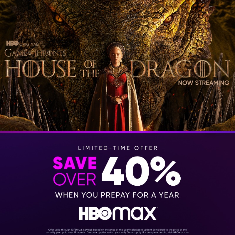 Get Over 40% OFF a Yearly Subscription to HBO Max 