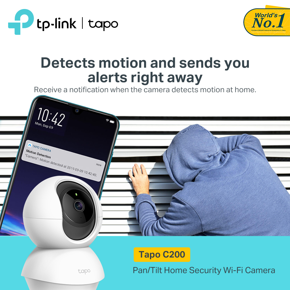 tplinkph's tweet image. Receive a notification when the camera detects motion at home. It can be a notice of arriving package, or suspicious intrusion with Tapo C200 #TPLinkPH #LevelUpYOurNetwork