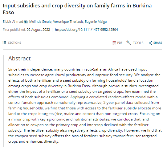 _Sibbir_Ahmad's tweet photo. Happy to share my new article with Melinda Smale, Véronique Thériault, and Eugenie Maiga, published in the Journal of Agricultural Economics!
https://t.co/6hUMdoWAdr
#AgEconTwitter #EconTwitter https://t.co/6jxIlsFSRp