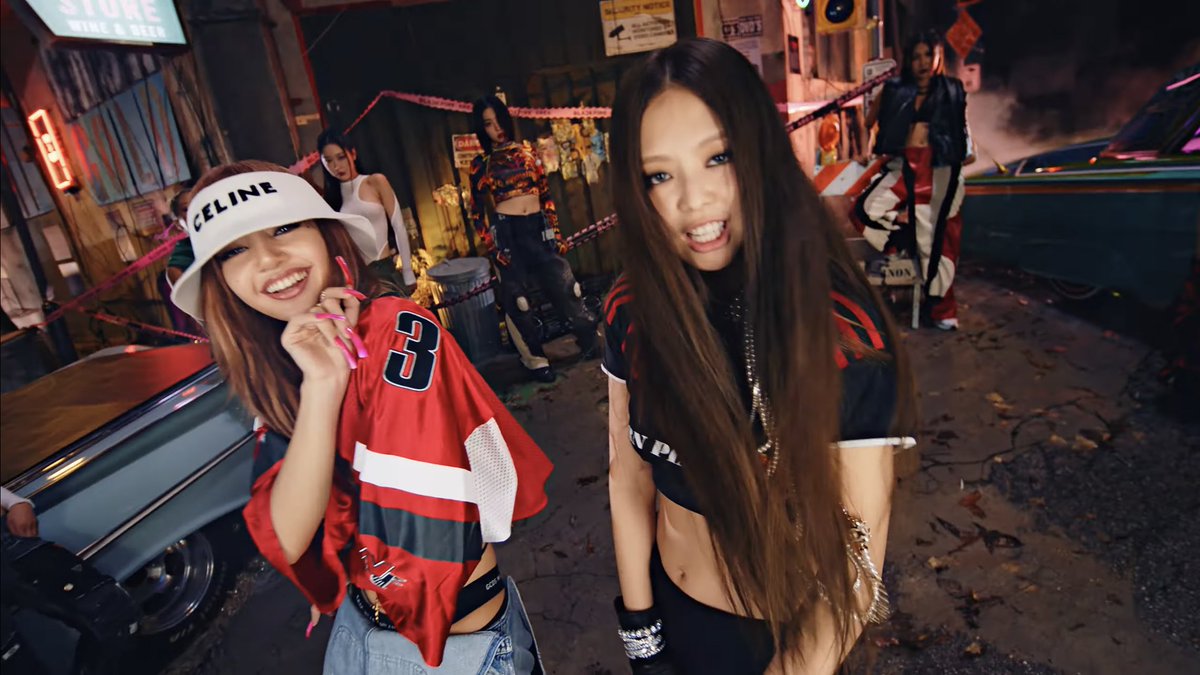 BLACKPINK's Lisa and Jennie in the #PINKVENOM music video.