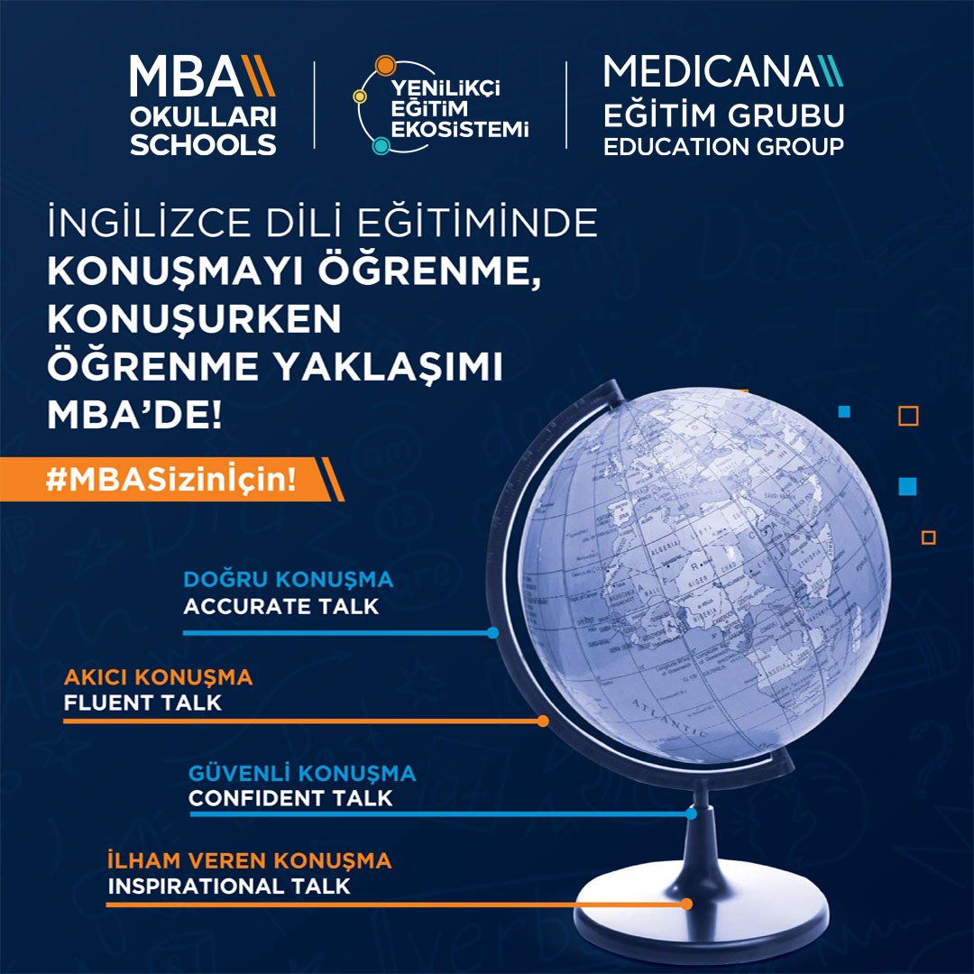 İngilizce dili eğitiminde konuşmayı öğrenme, konuşurken öğrenme yaklaşımı MBA' de!

#MBASizinİçin #MedicanaEğitimGrubu
#MBAYenilikçiEğitimEkosistemi #BaşarıTasarımı