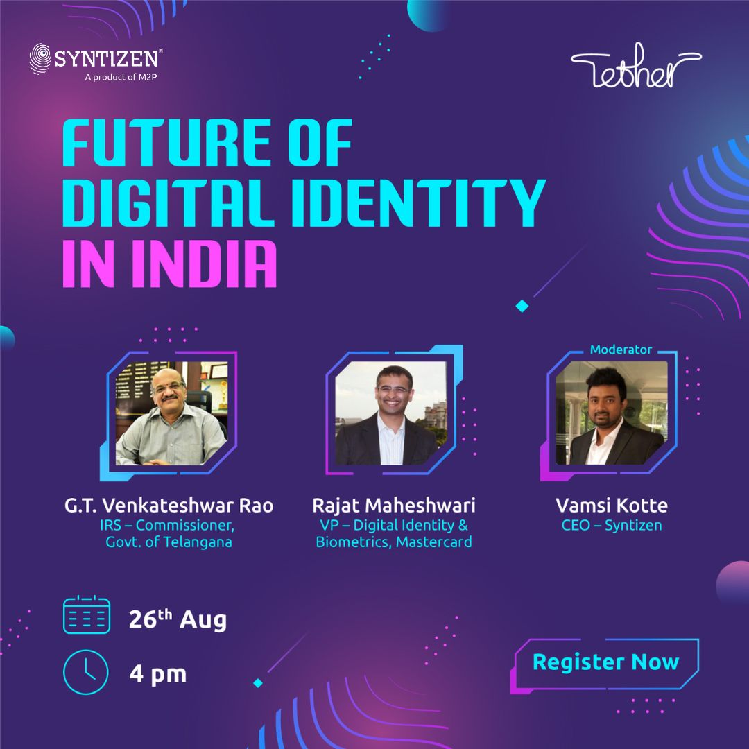 syntizenindia's tweet photo. Watch eminent speakers Shri G.T. Venkateshwar Rao and Rajat Maheshwari share their expertise on everything you need to know about the role of digital identity solutions. @vamsik2k, CEO of Syntizen will be moderating this interesting session.
Register now: https://t.co/ZiXllopZwI https://t.co/NZLVTHXscr