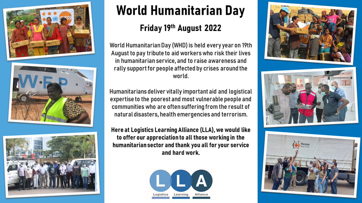 Logistics_LLA's tweet photo. Today is #WorldHumanitarianDay, a day designed to acknowledge, reflect and raise awareness of the work that Humanitarians do all around the world. #ItTakesAVillage https://t.co/BWpPLjVVOa