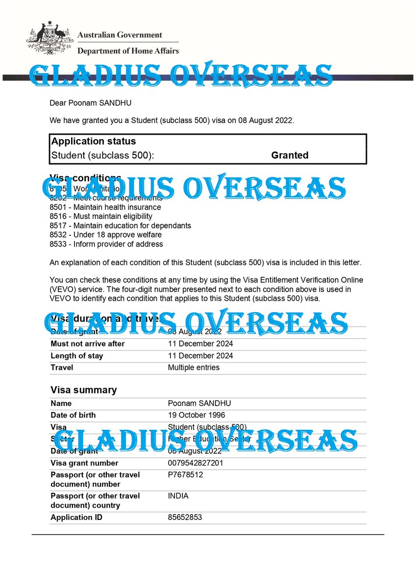 Gladiusoversea's tweet photo. Congratulations to Poonam Sandhu and Simrandeep Singh for getting Australia and Canada Study Visa approval.
Contact Gladius Overseas your expert consultant today at 📞95922-47867 / 87289-87290
#australia #studyvisa #abroadstudyvisa #abroad #overseas #student #australiastudyvisa https://t.co/abug7oFg8n