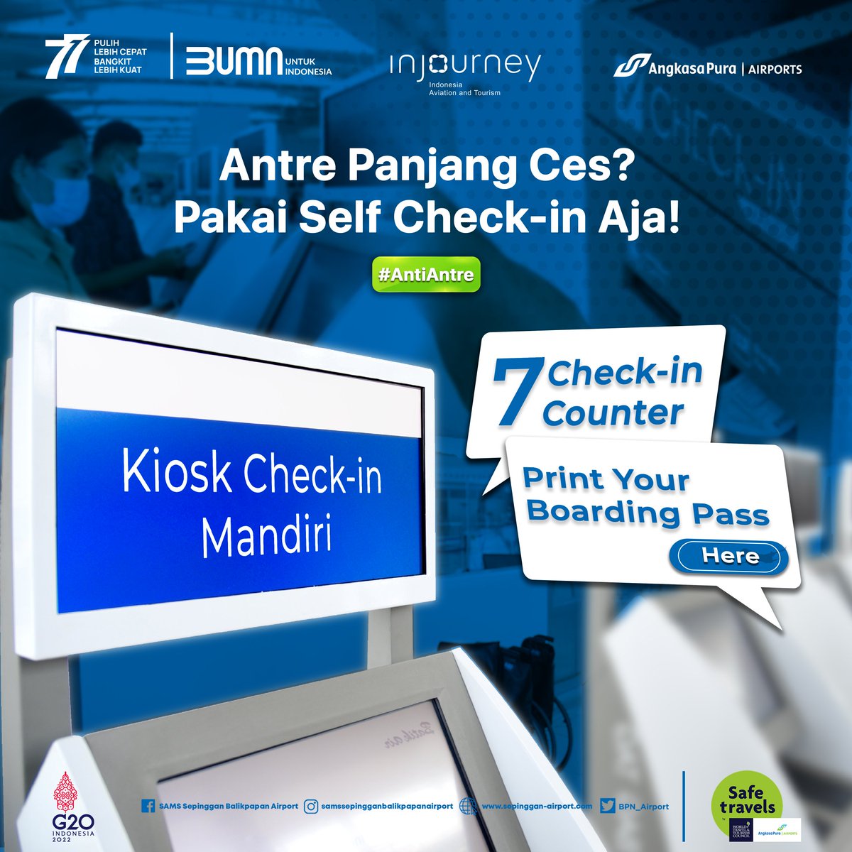 BPN_Airport's tweet photo. Untuk #SahabatSAMS yang berpergian tanpa membawa bagasi, gaperlu lagi antre panjang, karena kini fasilitas Self Check-in sudah dapat digunakan loh.

#AngkasaPura1 #ReboundToWin #LebihNyamanDiAP1 #Injourney #AviasiPariwisataIndonesia #BUMNuntukIndonesia #SAMSAirport #SAMSUpdates https://t.co/cudZ8Bz3YW