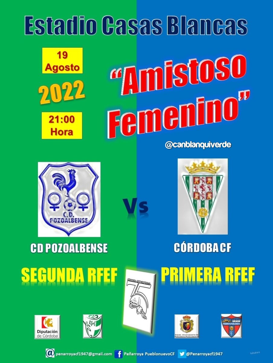 📆 3er partido de preparación para el <a href="/CordobaFemenino/">Córdoba CF Femenino</a>. Duelo cordobés en Peñarroya. Las de <a href="/Franrodriguezpo/">Fran Rodríguez</a> y <a href="/TonyAlvarez11/">Tony Álvarez</a> jugarán desde las 21h ante el <a href="/cdpozoalbensefe/">C.D. Pozoalbense Femenino</a> (2rfef).

#PozoalbenseCCF #futfem #pretemporadaCCF