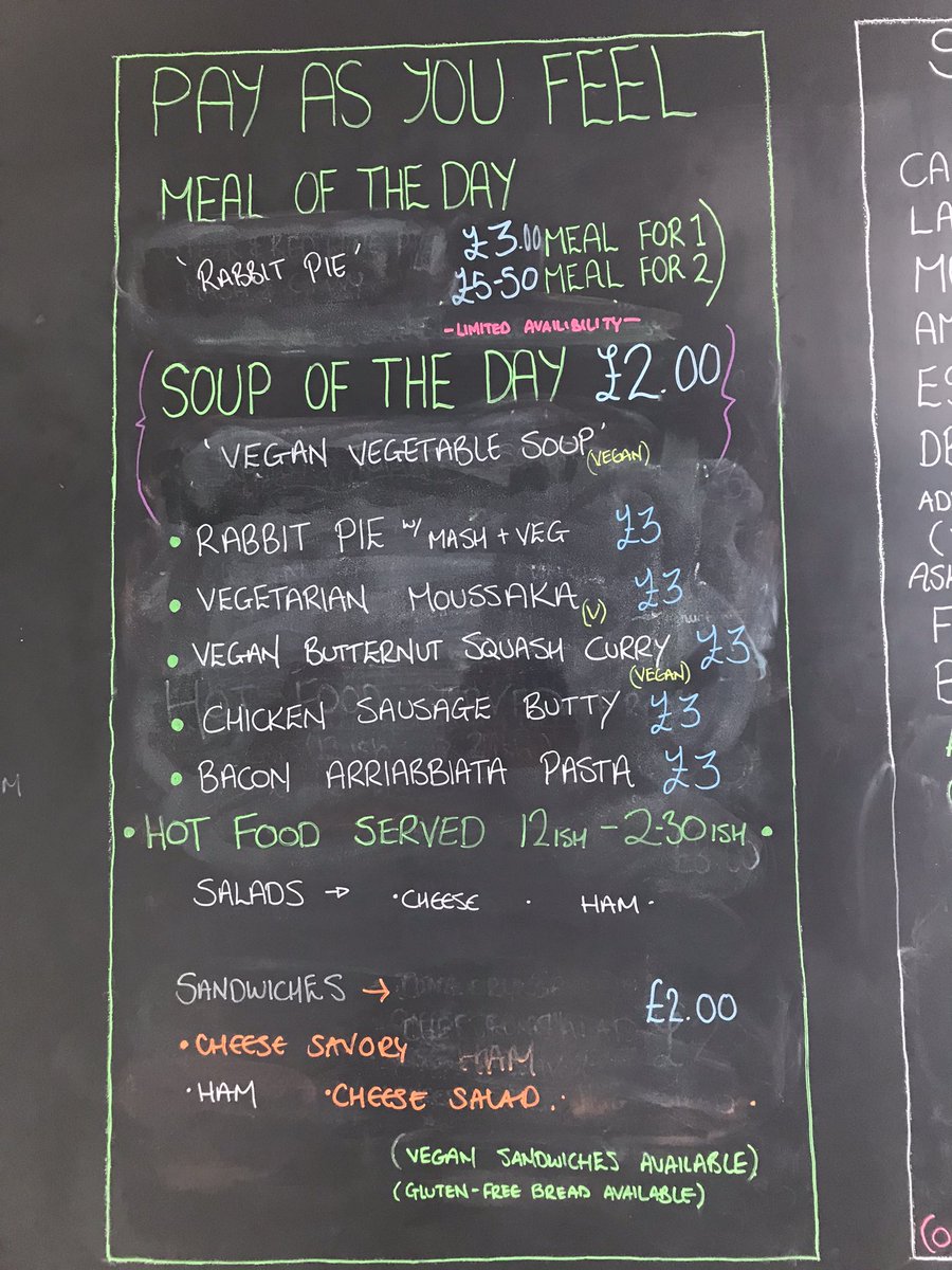 Our pay as you feel menu today 🙌 loads of tasty dishes for you 😋 #communitycafe #payasyoufeel #foodwaste #fightfoodwaste #chopwell #gateshead #charity