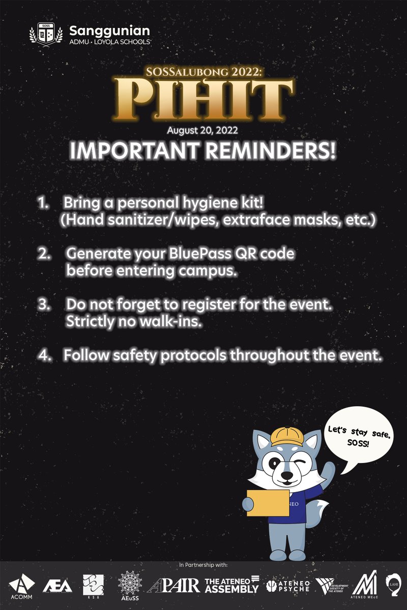 SangguSOSS's tweet photo. Are y’all set to go onsite? Here’s everything you need to know for our SOSSalubong 2022: Pihit Day 2!

REGISTER HERE: https://t.co/0dkNnaKu4Z https://t.co/L1qJy1zkqg