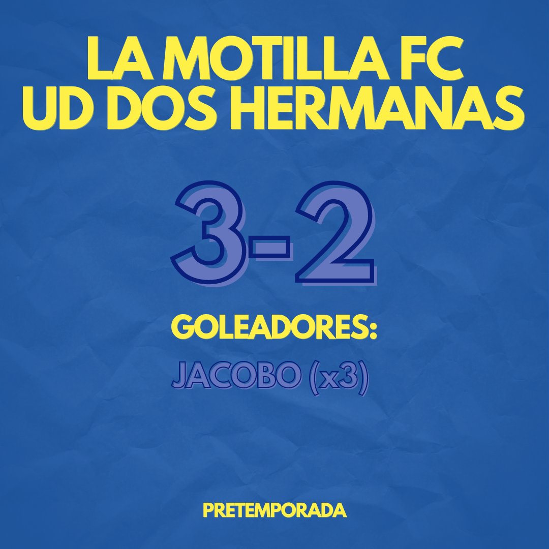 LaMotillaFC1994's tweet photo. ¡CALENTANDO MOTORES 💛! Los nuestros consiguieron la victoria en el segundo encuentro de pretemporada gracias a los tres tantos de un @jacoboruiz98 colosal, que marcó la diferencia en el marcador con su hat-trick.
#ForzaMotilla 💛💙✈️ https://t.co/sXmN7GCZtU