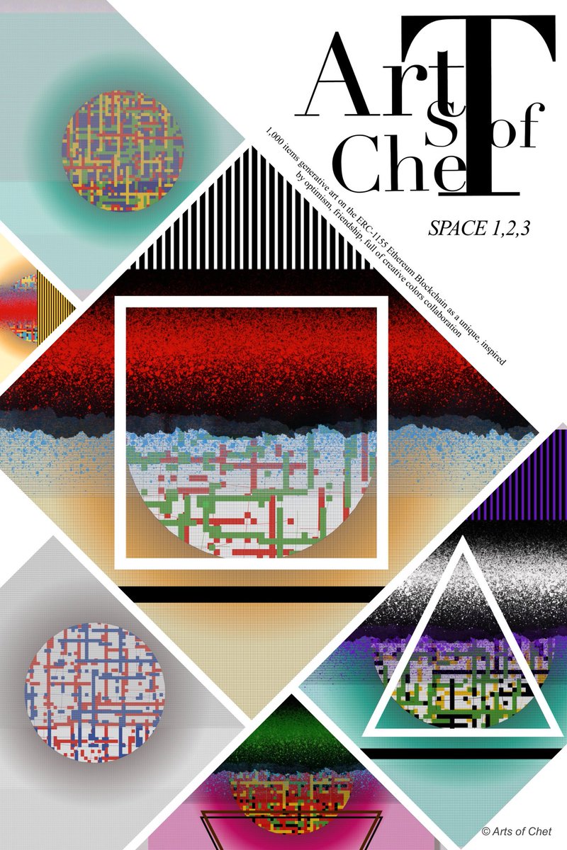 ArtsofChet's tweet photo. Arts of Chet Space 1,2,3 💖🎉
1,000 items generative art on the ERC-1155 Ethereum Blockchain as a unique, inspired by optimism, friendship, full of creative colors collaboration.
https://t.co/oUCqNfXgYh
https://t.co/8COgifpelf
https://t.co/SH2912AT6I https://t.co/Wa4voPEmny