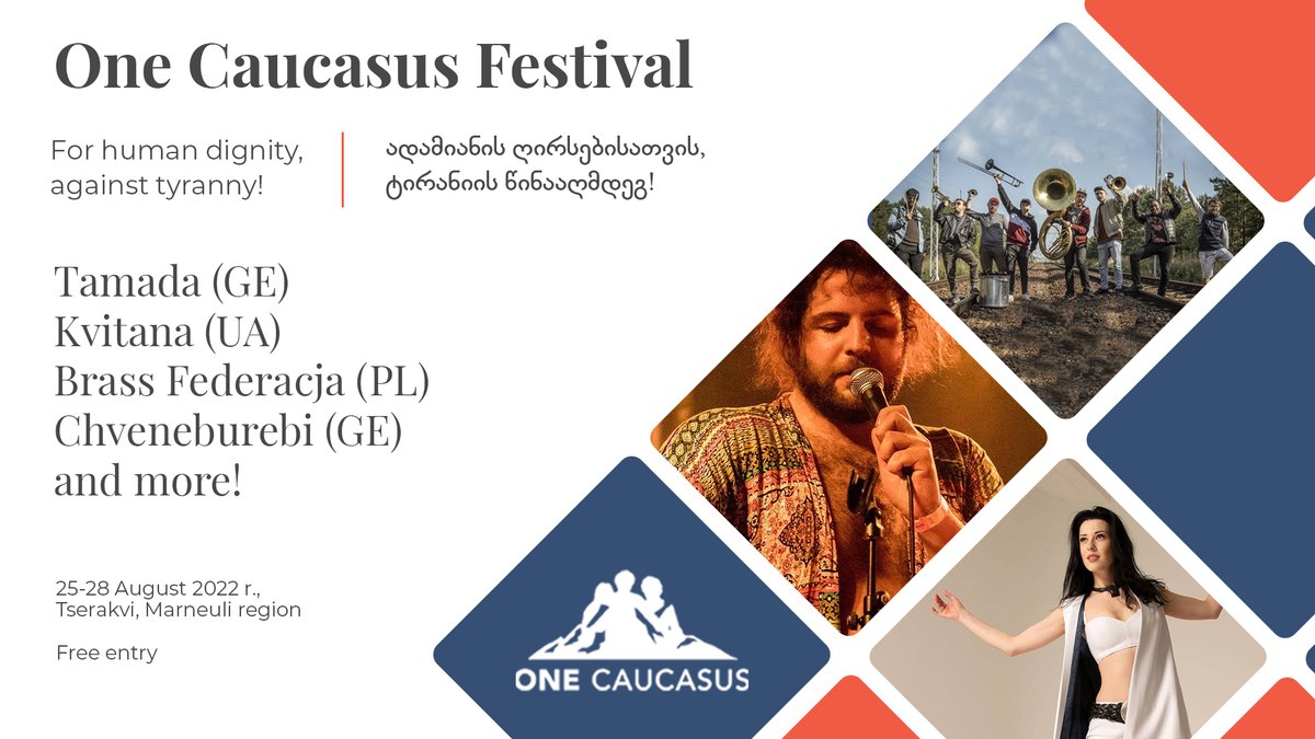 OneCaucasus's tweet photo. Join the 9th edition of the One Caucasus Festival in Tserakvi (Marneuli region) from the 25th to the 28th of August 2022!
We bring together artists from Georgia and all around the world. Good music, interdisciplinary activities, delicious food and lots of fun!
Entry is free! https://t.co/b5McQupNJP