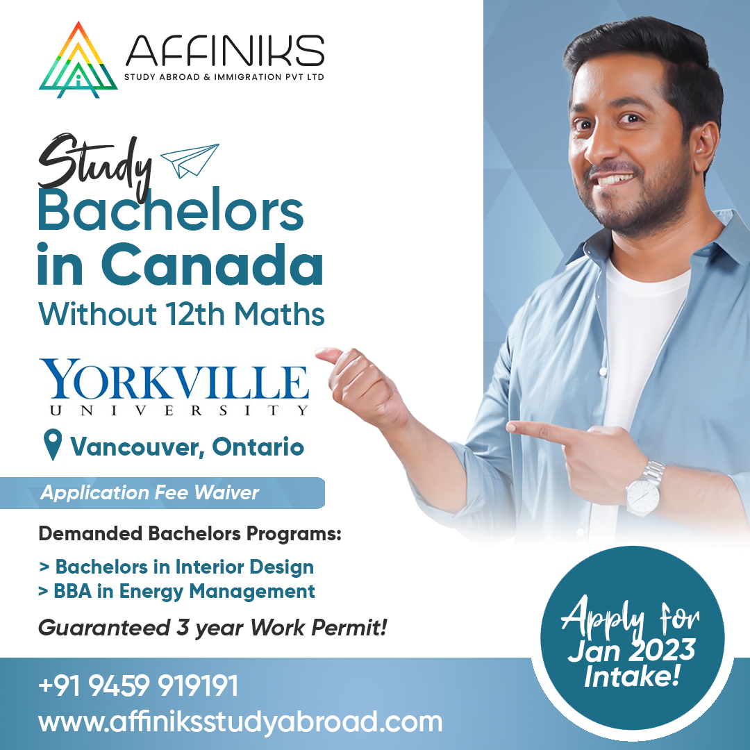 Study Bachelors in Canada Without 12th Maths

Yorkville University, Canada
Location: Vancouver, Ontario

Demanded Bachelors Programs:
Bachelors in Interior Design
BBA in Energy Management 

Guaranteed 3-year Work Permit!

#affiniksstudyabroad #studyincanada #yorkvilleuniversity