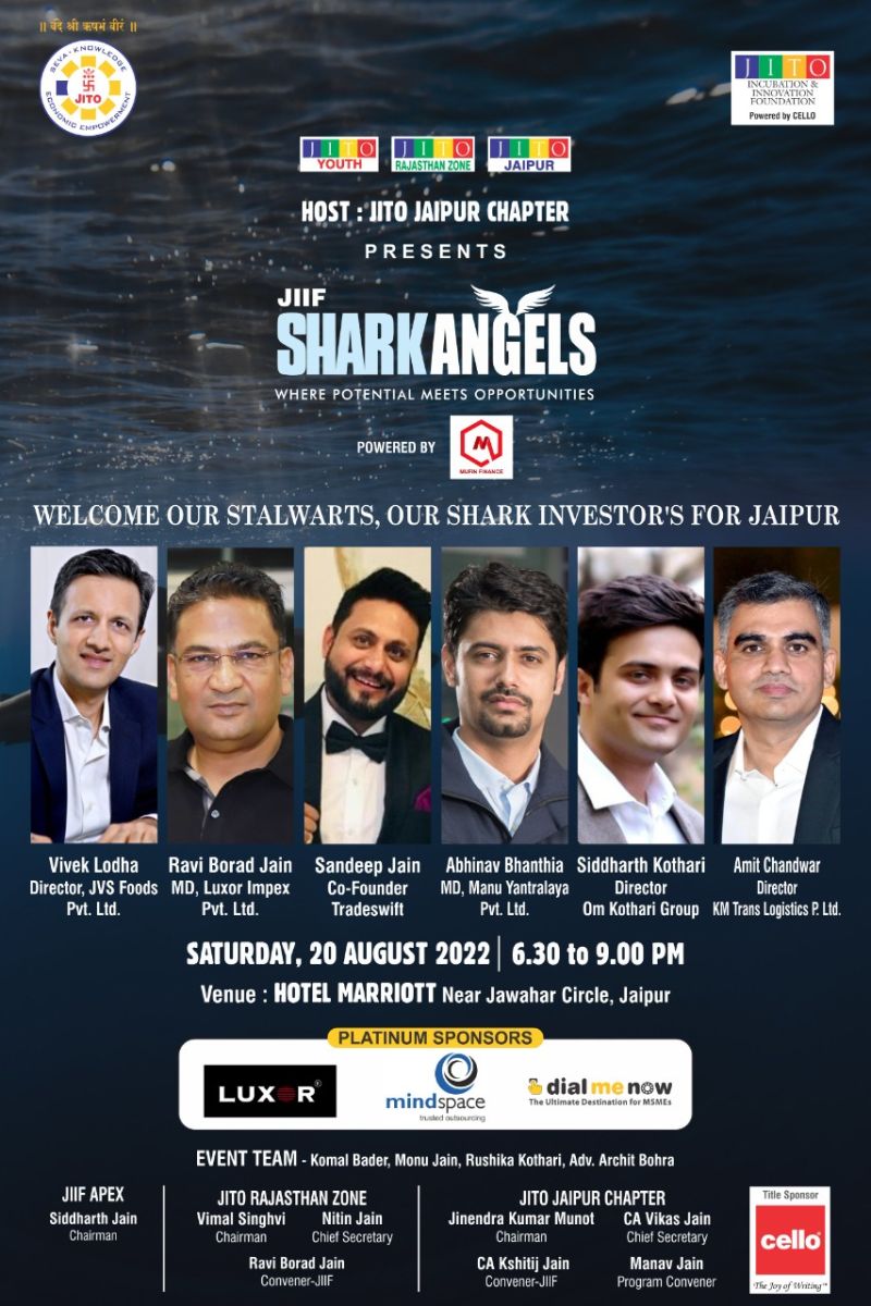 Dialmenow's tweet photo. Very excited to be a part of this grand event #JIIF #Shark_Angels Jaipur as a platinum sponsor.
Look forward to super #investments by our esteemed angels (sharks) of the event :
@SandeepKrJainTS
@VivekLodha5
@abhinav_banthia
Siddharth Kothari
@AmitChandwar
Ravi Borad Jain https://t.co/xNsGCO6KmB
