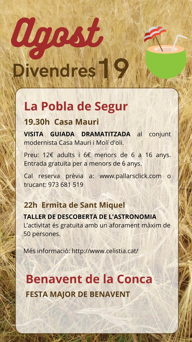 VisitJussa's tweet photo. Ets de cap de setmana al #pallarsjussà⁉️ Aquí ⬇️ trobaràs l'agenda d'activitats per aquests dies. Gaudeix-ne!!😉
*****
#capdesetmana #agendadeljussà #quefer #pallarsjussà https://t.co/lntfnRN78p