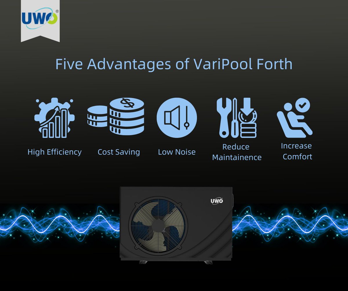 UWONewEnergy's tweet photo. Equipped with the #inverter technology, the #advantages of UWO VariPool Forth are obvious, including #high_efficiency, #cost_saving, #low_noise, #reducing_maintainence and #increasing_comfort. https://t.co/dQ3biWerQm