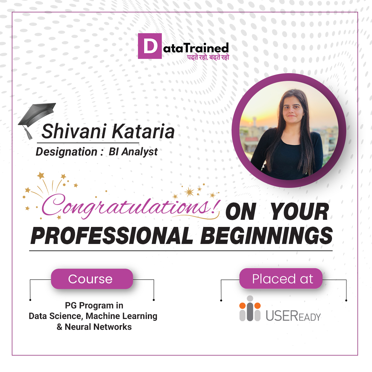 data_trained's tweet image. 📢 DataTrained takes immense pleasure in sharing with you all the success of our student Shivani Kataria .
👉👉𝐄𝐧𝐫𝐨𝐥𝐥 𝐢𝐧 𝐎𝐮𝐫 𝐃𝐚𝐭𝐚 𝐒𝐜𝐢𝐞𝐧𝐜𝐞 𝐂𝐨𝐮𝐫𝐬𝐞
:bit.ly/3mzPrpd
#DataTrainedplacement