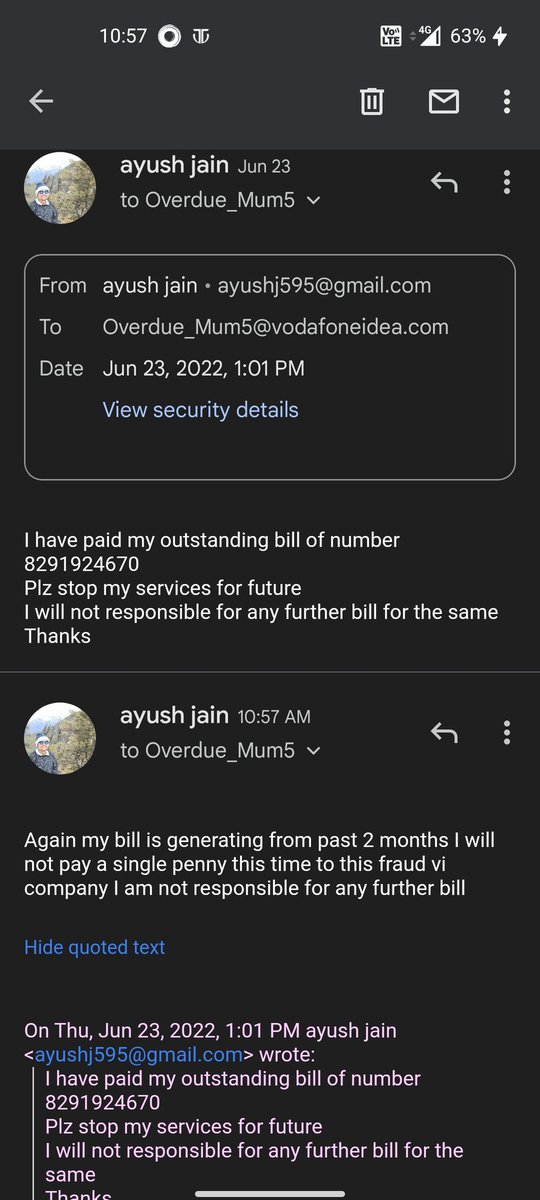 ayushj595's tweet photo. @ViCustomerCare 
I will not pay a single penny this time I told to disconnect my connection when I maid my last payment are you manipulating your customer? https://t.co/VpH7OughhY