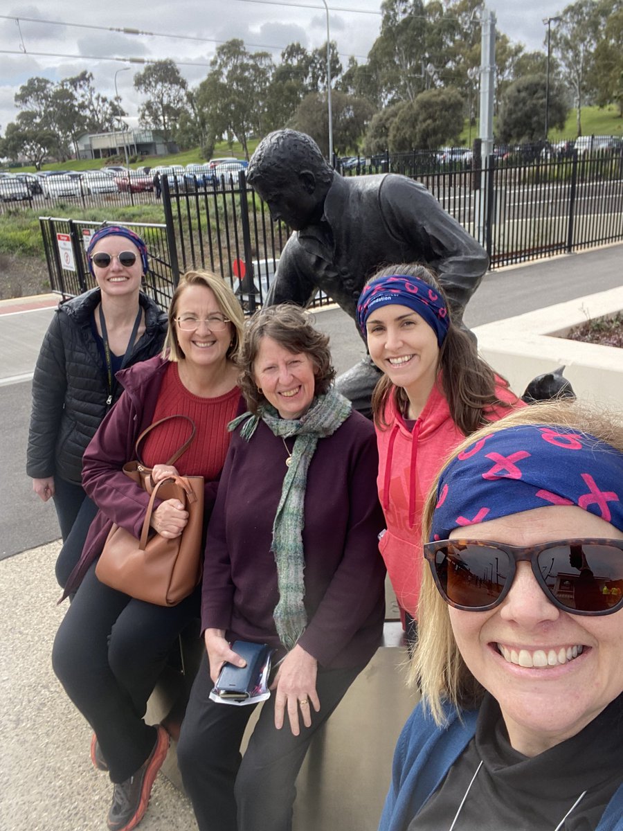 Lisa_Beatty's tweet photo. Team @Flinders #SoleSisters hanging out with Matthew Flinders and his cat while getting our steps up on a group walk for @NBCFAus  #StepUpToBreastCancer ! https://t.co/uYAs0A0ux6