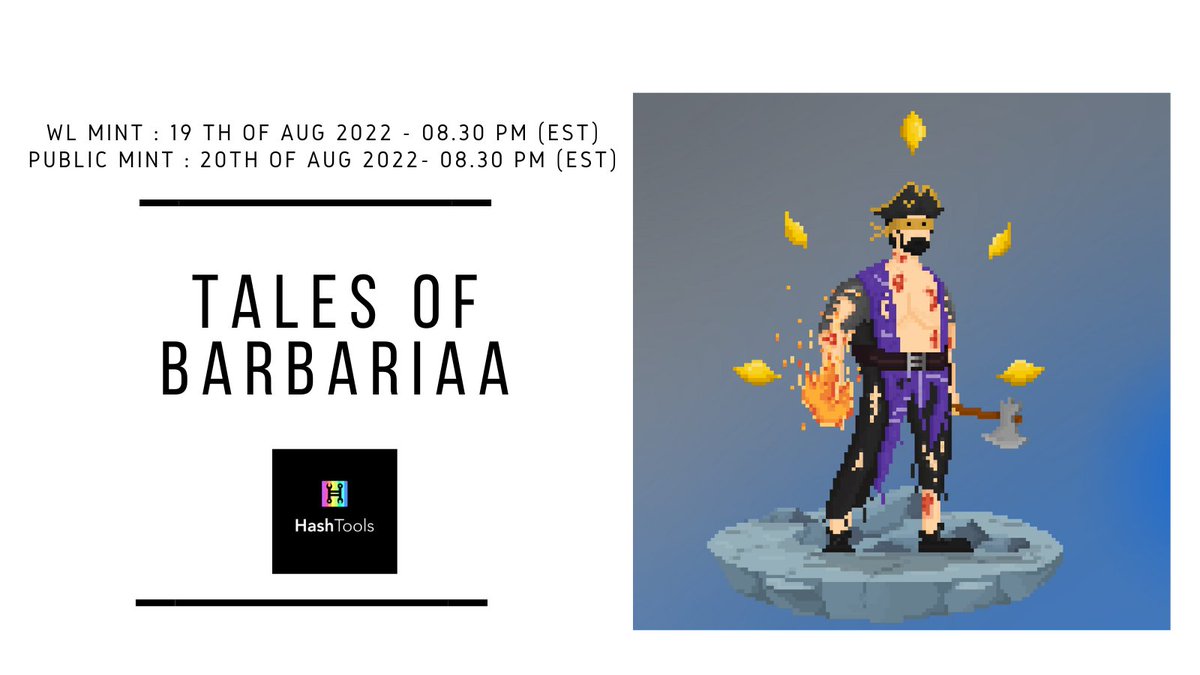 TalesOfBarbaria's tweet photo. Thrilled to announce our collaboration with #Hashtools @HederaTools for @TalesOfBarbaria mint!
#HBARNFT #HederaHeatWave #HBAR #Hbarbarians #HederaNFT #FreeMintNFT #TalesOfBarbariaa https://t.co/Uh1W4CvQ6n