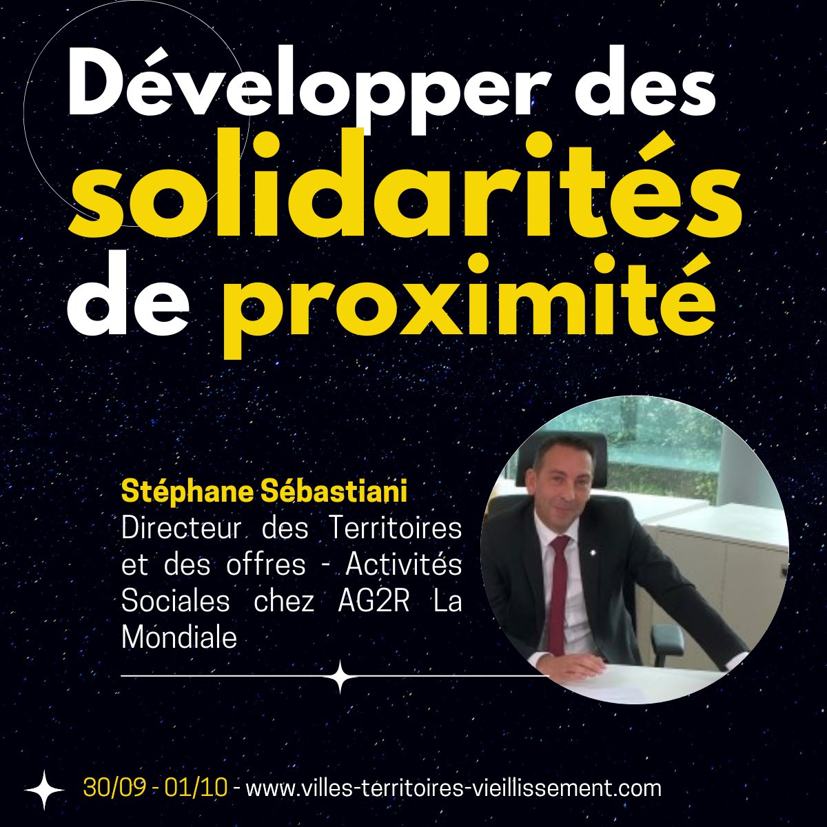 Stéphane Sébastiani, #Directeur des Territoires et des offres - Activités Sociales chez AG2R La Mondiale, nous partagera son expertise dans : « L'Après-midi des Perspectives » !

Réservation 🔔 lnkd.in/dwhXkc2y
#villes #territoires #vieillissement