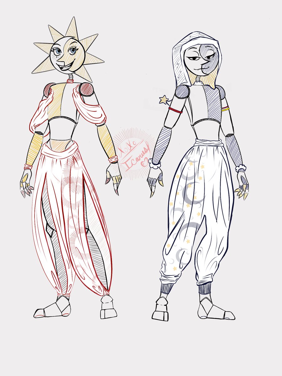 IcarusFictional's tweet photo. And of course, my original designs for Sun &amp; Moon <3 I'll post clean versions of their updated designs sometime soon. https://t.co/dF8nkOcg6k