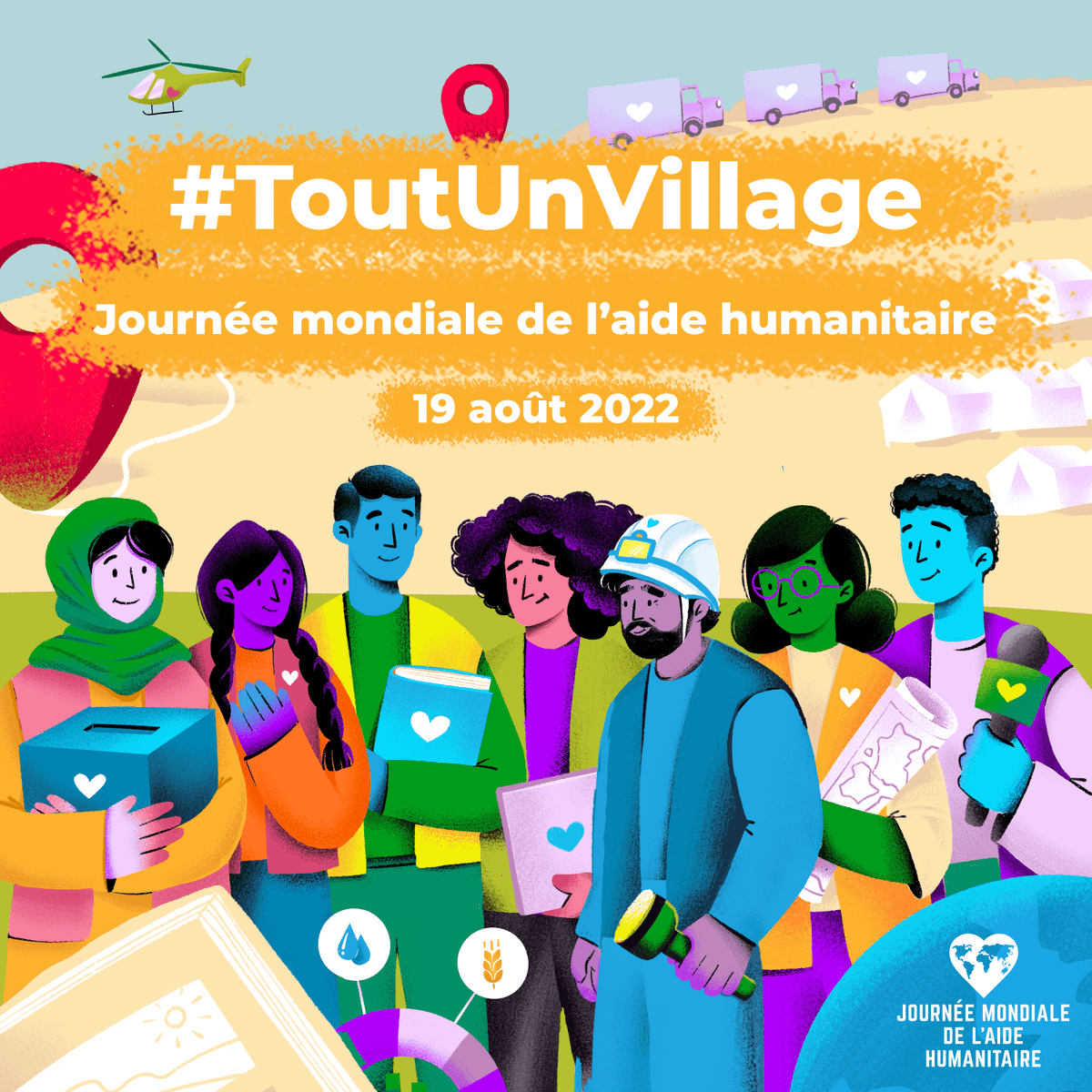 Pour la #JournéeMondialeHumanitaire, rendons hommage aux centaines de milliers de bénévoles, de professionnels et de personnes touchées par une crise qui fournissent soins de santé d'urgence, abris, nourriture, protection, eau et bien plus encore. #ToutUnVillage via @UNOCHA_fr