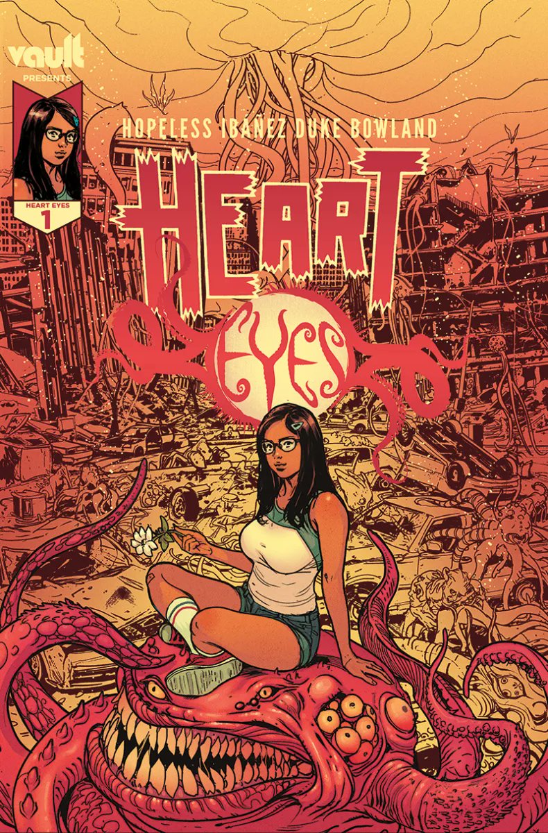 Just read @dennishopeless and @El_Vic_Ibanez Heart Eyes #1. What could easily have been another bleak postapocalyptic monster hunter story is given much needed levity and color here. Loving the main character Lupe's 'naive' optimism and the cliffhanger left me wanting more.
