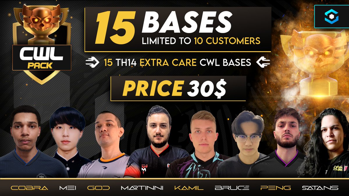 Clash Construct (@clashconstruct) on Twitter photo 📢┋Exclusive Th14 Cwl Base Pack
🚨┋15 Th14 Extra Care Cwl Bases.
⚒️┋Built By:
<a href="/Bruce_coc/">Bruce</a> | <a href="/XTeamESport/">X Team Esports</a>
@PeNGTuits
<a href="/DisabledKamill/">Kamill</a>|<a href="/AphelionCOC/">Aphelion Clash of Clans</a>
<a href="/satans_curse/">TRB Satans</a>|@QSFN_COC
<a href="/mart1nni/">Martinni</a>|<a href="/NgtLegends/">NGT Legends</a>
<a href="/mei_coc/">Mei</a>|<a href="/IndianClashers7/">INDIAN CLASHERS</a>
<a href="/GLanckaster/">god</a>|@CMG_Clash
<a href="/CobraClash/">Cobra</a>|<a href="/VanguardGaming/">Vanguard Gaming</a> 📢┋Exclusive Th14 Cwl Base Pack
🚨┋15 Th14 Extra Care Cwl Bases.
⚒️┋Built By:
<a href="/Bruce_coc/">Bruce</a> | <a href="/XTeamESport/">X Team Esports</a>
@PeNGTuits
<a href="/DisabledKamill/">Kamill</a>|<a href="/AphelionCOC/">Aphelion Clash of Clans</a>
<a href="/satans_curse/">TRB Satans</a>|@QSFN_COC
<a href="/mart1nni/">Martinni</a>|<a href="/NgtLegends/">NGT Legends</a>
<a href="/mei_coc/">Mei</a>|<a href="/IndianClashers7/">INDIAN CLASHERS</a>
<a href="/GLanckaster/">god</a>|@CMG_Clash
<a href="/CobraClash/">Cobra</a>|<a href="/VanguardGaming/">Vanguard Gaming</a>