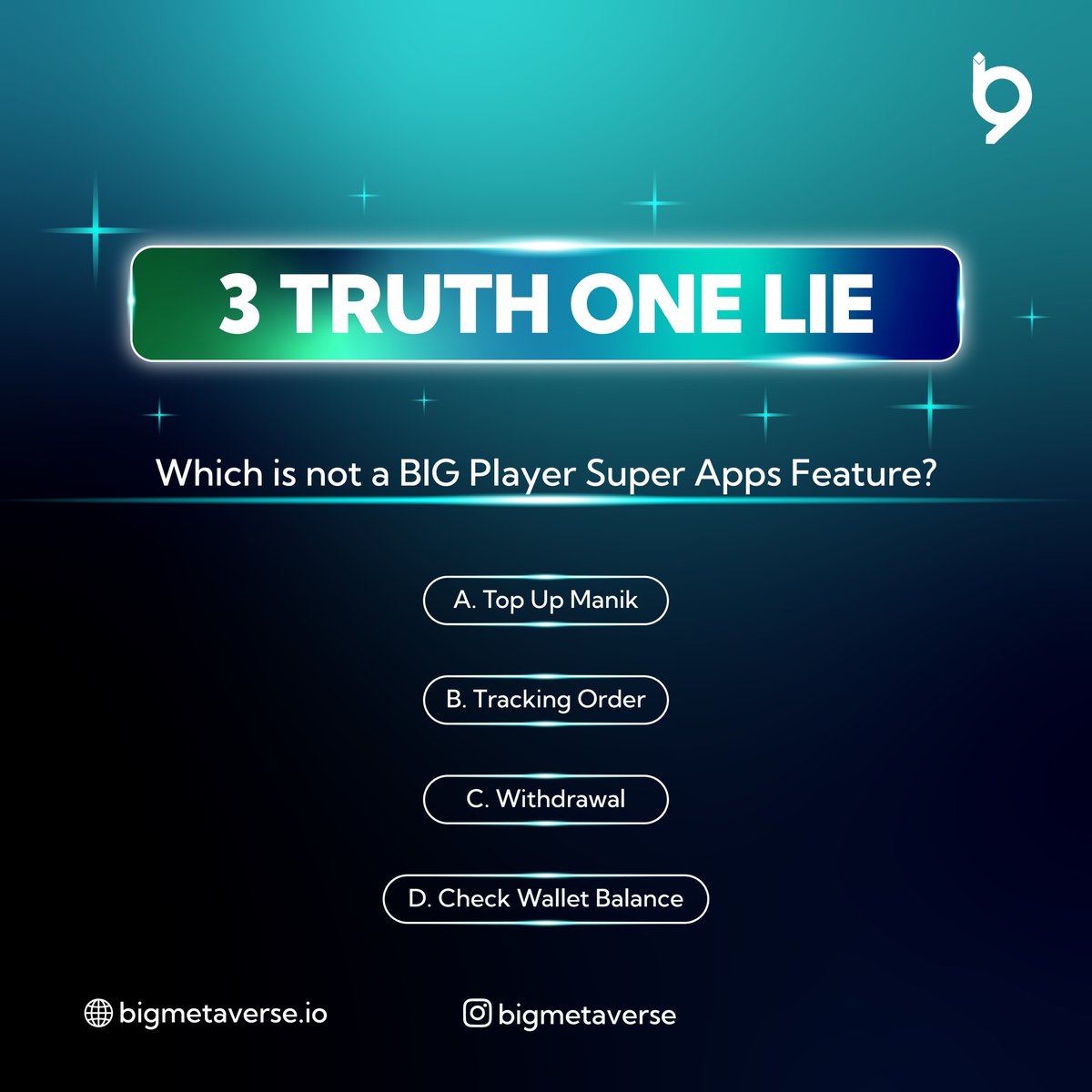 BIG Player Super Apps has various features that support players playing games.

However, from a number of features in the picture, there is one feature that BIG Player Super Apps does not have.

What features are not included in the BIG Player Super Apps feature? 🤔