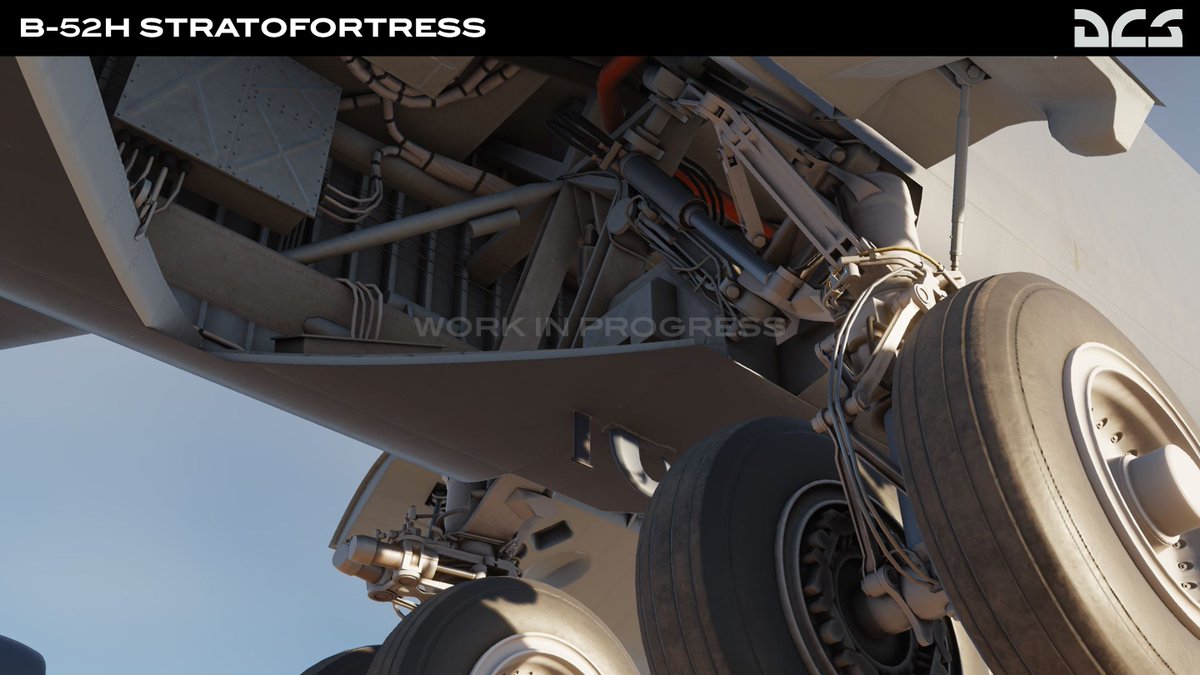 eagledynamics's tweet image. We are pleased to update you on the progress of the AI B-52H 3D model. Aircraft textures are nearly complete. The above screenshot illustrates the attention to detail of the landing gear that is now painted and animated. #DCSWorld