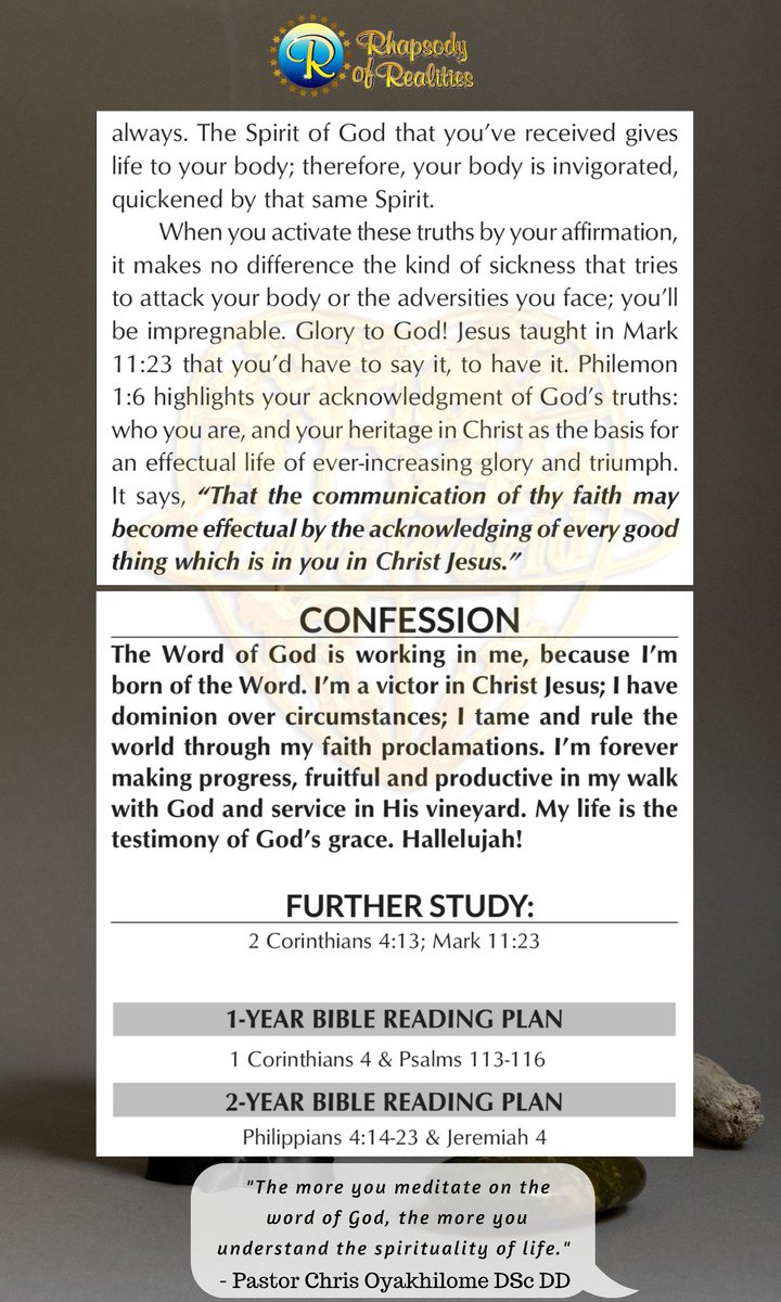 festobini's tweet photo. Give Your Day A Lift With Today's Rhapsody Of Realities Devotional By Pastor Chris Oyakhilome, PhD
#RhapsodyOfRealities
#RecognizeTruth
#PastorChris
#7000LanguagesStillCounting
#ReachOutWorld https://t.co/pEQ1wbzjuz