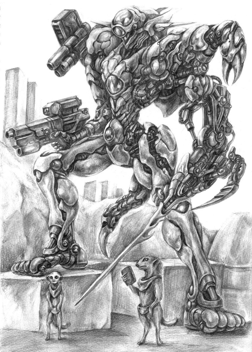 robot mecha no humans weapon gun science fiction holding weapon  illustration images
