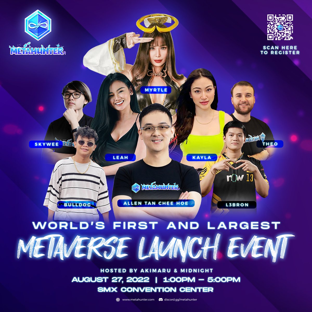 metahunterworld's tweet photo. Metahunter is hosting the world's first and largest Metaverse launch event. Register now for FREE: https://t.co/6BBJwVL1lA

Join us as a part of this historic moment along with hundreds of cosplayers, gamers, influencers, and more!
#metahunter #NFT #Metaverse https://t.co/JMt8njAOff